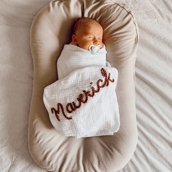 Hand Embroidered Muslin Swaddle